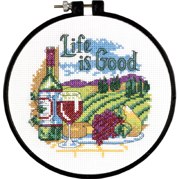 Dimensions counted cross stitch kit with embroidery ring "Life Is Good", Diam 15,2cm, DIY