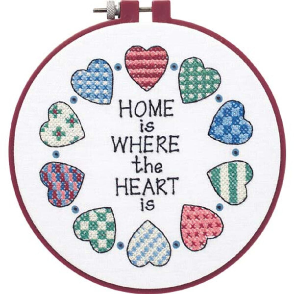 Dimensions stamped cross stitch kit with embroidery ring "Home And Heart", Diam 15,2cm, DIY