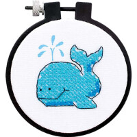 Dimensions stamped cross stitch kit with embroidery ring "The Whale", Diam 7,6cm, DIY