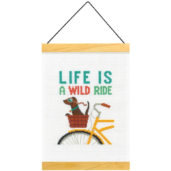 Dimensions counted cross stitch kit with embroidery ring "Life Is A Wild Ride", 20,3x29,2cm, DIY