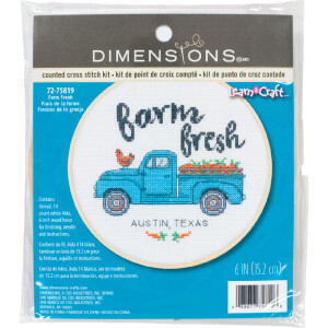 Dimensions counted cross stitch kit with embroidery ring "Farm Fresh", Diam 15,2cm, DIY