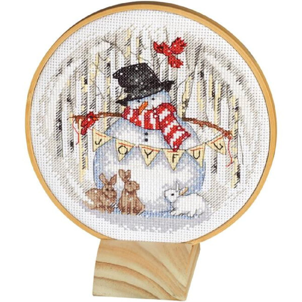 Dimensions counted cross stitch kit with embroidery ring "Joyful Snowglobe", Diam 15,2cm, DIY