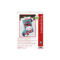 Dimensions Juego de tapiz "Calcetín navideño Muñeco de nieve feliz", imagen bordada impresa, 40,6x30cm