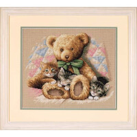 Dimensions, set point de croix "Teddy et chaton", motif à compter, 35,5x30,4cm