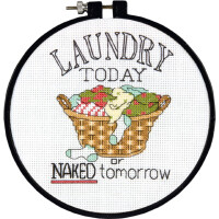 Dimensions counted cross stitch kit with embroidery ring "Laundry Today", Diam 15,2cm, DIY