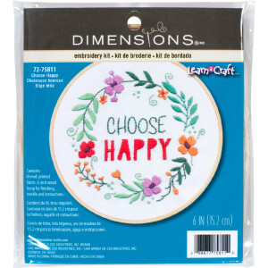 Dimensions juego de punto de satén con bastidor de bordado "Elige la felicidad", imagen de bordado impresa, diámetro 15,2 cm