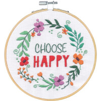 Dimensions stamped satin stitch kit with embroidery ring "Choose Happy", Diam 15,2cm, DIY