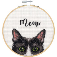Dimensions counted cross stitch kit with embroidery ring "Meow", Diam 15,2cm, DIY