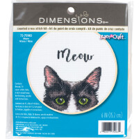 Dimensions counted cross stitch kit with embroidery ring "Meow", Diam 15,2cm, DIY
