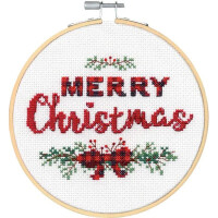 Dimensions counted cross stitch kit with embroidery ring "Merry Little Xmas", Diam 15,2cm, DIY