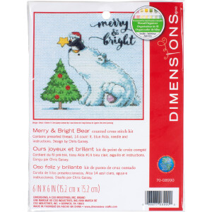 Dimensions counted cross stitch kit "Merry & Bright Bear", 15,2x15,2cm, DIY