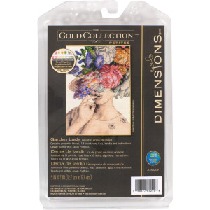 Dimensions Kruissteek Set "Gold Collection Petites Woman with Flower Hat", telpatroon, 12,7x17,7cm