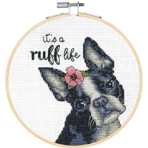 Dimensions counted cross stitch kit with embroidery ring "Its A Ruff Life", Diam 15,2cm, DIY