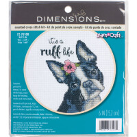 Dimensions borduurpakket met borduurraam "Its a Ruff Life", geteld, diam 15,2cm