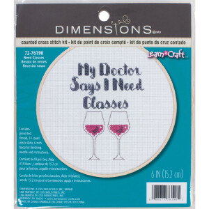 Dimensions borduurpakket met borduurraam "Ik heb een bril nodig", geteld, diam 15,2cm