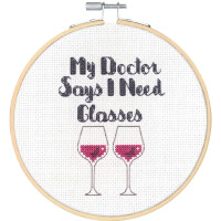 Dimensions counted cross stitch kit with embroidery ring "I Need Glasses", Diam 15,2cm, DIY