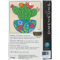 Dimensions Set de Tapisserie "Happy Cactus", image de broderie imprimée, 12.7x12.7cm
