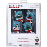 Dimensions du kit de point de croix compté "Ensemble de décoration de figurines en verre de Noël 4 pièces", denviron 8x11cm
