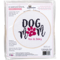 Dimensions counted cross stitch kit with embroidery ring "Dog Mom", Diam 15,2cm, DIY
