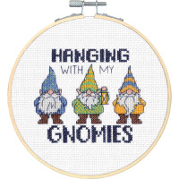 Dimensions counted cross stitch kit with embroidery ring "Gnomies", Diam 15,2cm, DIY