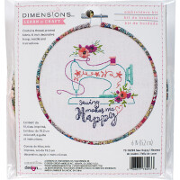 Набор для вышивания Dimensions Satin с пяльцами для вышивания "Happy Sewing", дизайн вышивки напечатан, диам. 15,2см