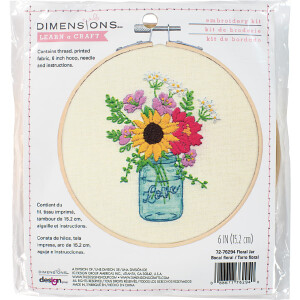Dimensions stamped satin stitch kit with embroidery ring "Floral Jar", Diam 15,2cm, DIY