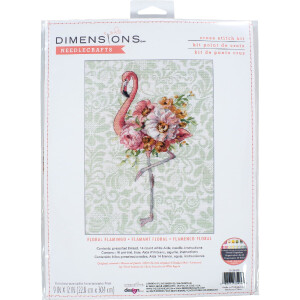 Dimensions Kruissteek Set "Flower Flamingo", telpatroon, 22,8x30,4cm