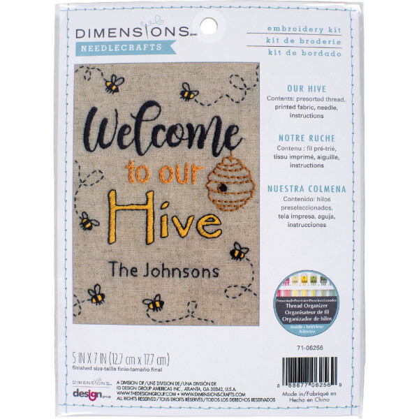 Dimensions stamped satin stitch kit "Our Hive", 12,7x17,7cm, DIY