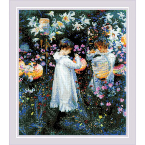 Riolis borduurpakket anjer, lelie, lelie, roos naar schilderij van Sargent, DIY, 30x35cm