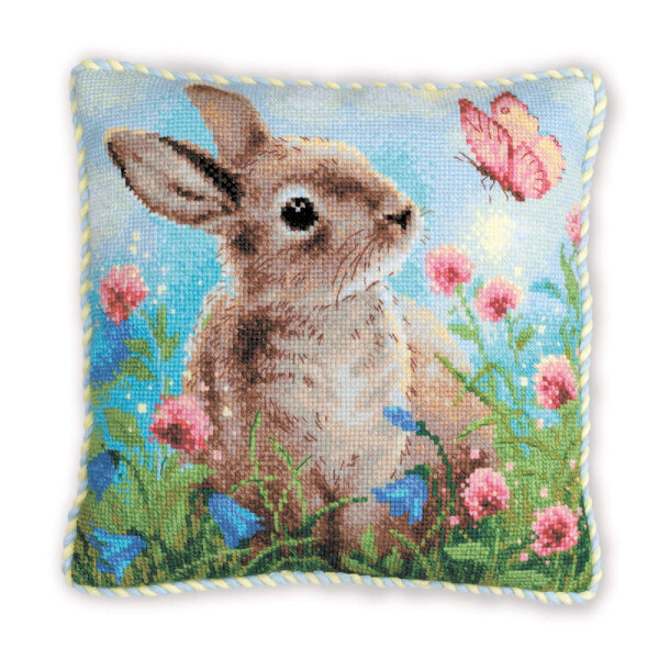 Riolis counted cross stitch kit cushion "Bunny in Clover", 40x40cm, DIY