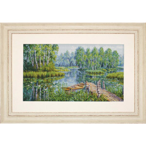 Luca-S counted cross stitch kit "Birches at the edge of the lake", 59x33cm, DIY