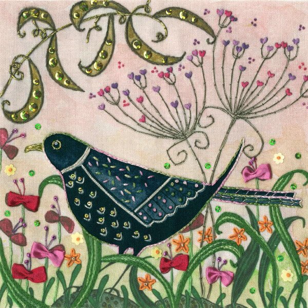 Bothy Threads stamped embroidery kit "Flights of Fancy Blackbird", ELH1, 16x16cm, DIY