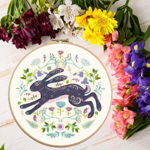 Bothy Threads stamped embroidery kit "Folk Hare", EKP2, Diam. 20cm, DIY