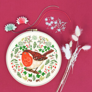 Bothy Threads stamped embroidery kit "Folk Robin", EKP3, Diam. 20cm, DIY