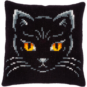 Vervaco stamped cross stitch kit cushion "Schwarze Katze", 40x40cm, DIY
