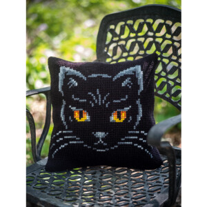 Vervaco Подушка для вышивания крестом "Черный кот", предварительно нарисованный дизайн вышивки, 40x40 см