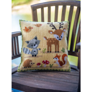 Vervaco stamped cross stitch kit cushion "Waldtiere...