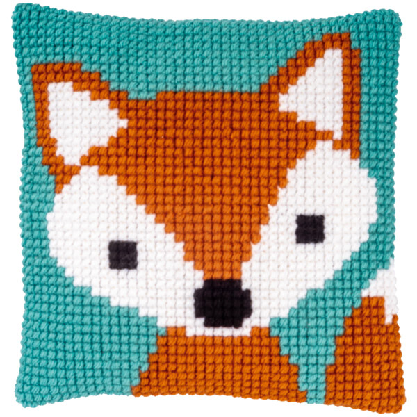 Vervaco stamped cross stitch kit cushion "Der klein Fuchs", 25x25cm, DIY