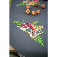 Vervaco stamped cross stitch kit tablechloth "Igel mit Farnen", 80x80cm, DIY