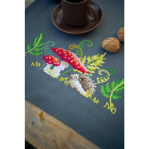 Vervaco скатерть раннер Набор для вышивания крестом "Ежик с папоротниками", предварительно нарисованный дизайн вышивки, 40x100 см