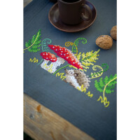 Vervaco stamped cross stitch kit tablechloth "Igel mit Farnen", 40x100cm, DIY