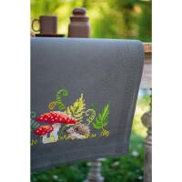 Vervaco stamped cross stitch kit tablechloth "Igel mit Farnen", 40x100cm, DIY