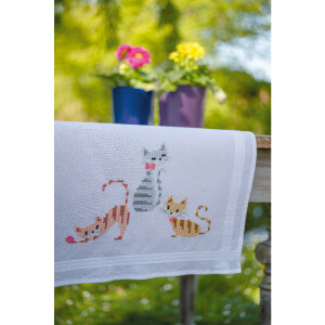 Vervaco stamped cross stitch kit tablechloth "Katzen...