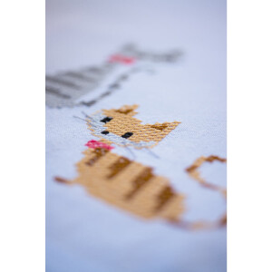 Vervaco stamped cross stitch kit tablechloth "Katzen mit Streifen", 40x100cm, DIY