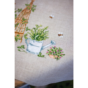 Vervaco counted cross stitch kit tablechloth "Gartengeräte", 80x80cm, DIY