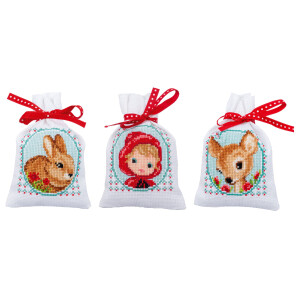 Vervaco herbal bags counted cross stitch kit "Fairy tale" Set of 3, 8x12cm, DIY