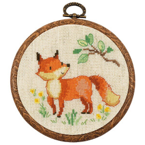 Vervaco counted cross stitch kit "Forest animals" Set of 3 with hoops, Diam. 10cm, DIY