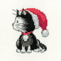 Heritage Borduurpakket Aida "Black and White Christmas Kitten", DIY, SHBW1656-A, 7x9cm