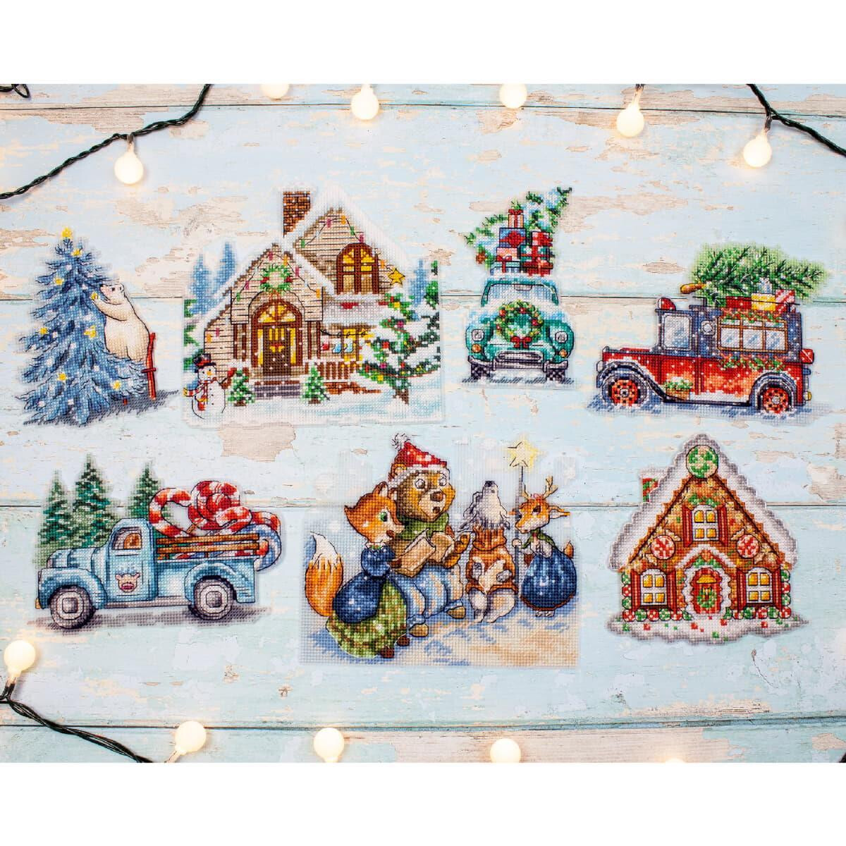 A range of festive Letistitch embroidery pack designs,...