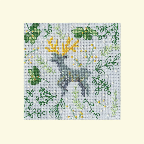 Bothy Threads  greating card counted cross stitch kit "Scandi Deer", XMAS62, 10x10cm, DIY